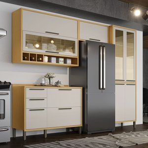 Cozinha Compacta 4 Peças com 9 Portas Vidro e Tampo 274cm 100% Mdf Vicenza Espresso Móveis