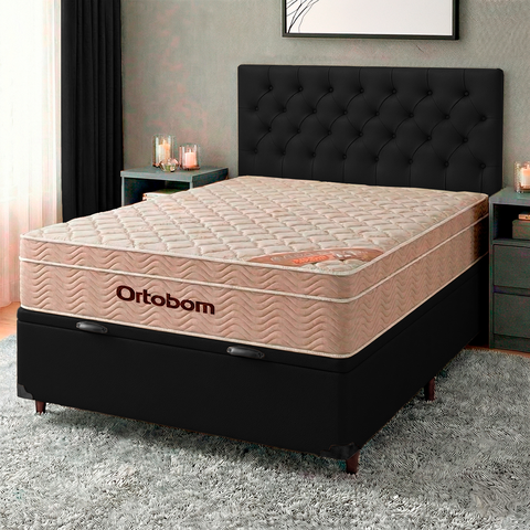 Kit Cama Box Bau + Cabeceira + Colchão Casal Molas Ensacadas - Airtech - Ortobom