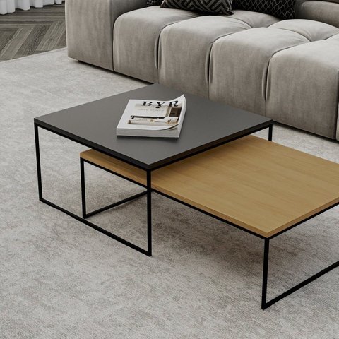 Conjunto Mesa de Centro Minori Maiori 35cm x 65cm x 90 cm Preto