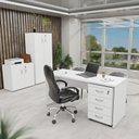 Ver imagem 1 de Conjunto 4 Peças com Mesa para Escritório, Gaveteiro e 2 Armários Branco