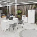 Ver imagem 2 de Conjunto 4 Peças com Mesa para Escritório, Gaveteiro e 2 Armários Branco