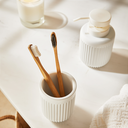 Ver imagem 2 de Kit Lavabo - Dispenser Porta Sabonete Líquido 14 Cm e Porta Copo Escova 10 Cm de Cimento Branco