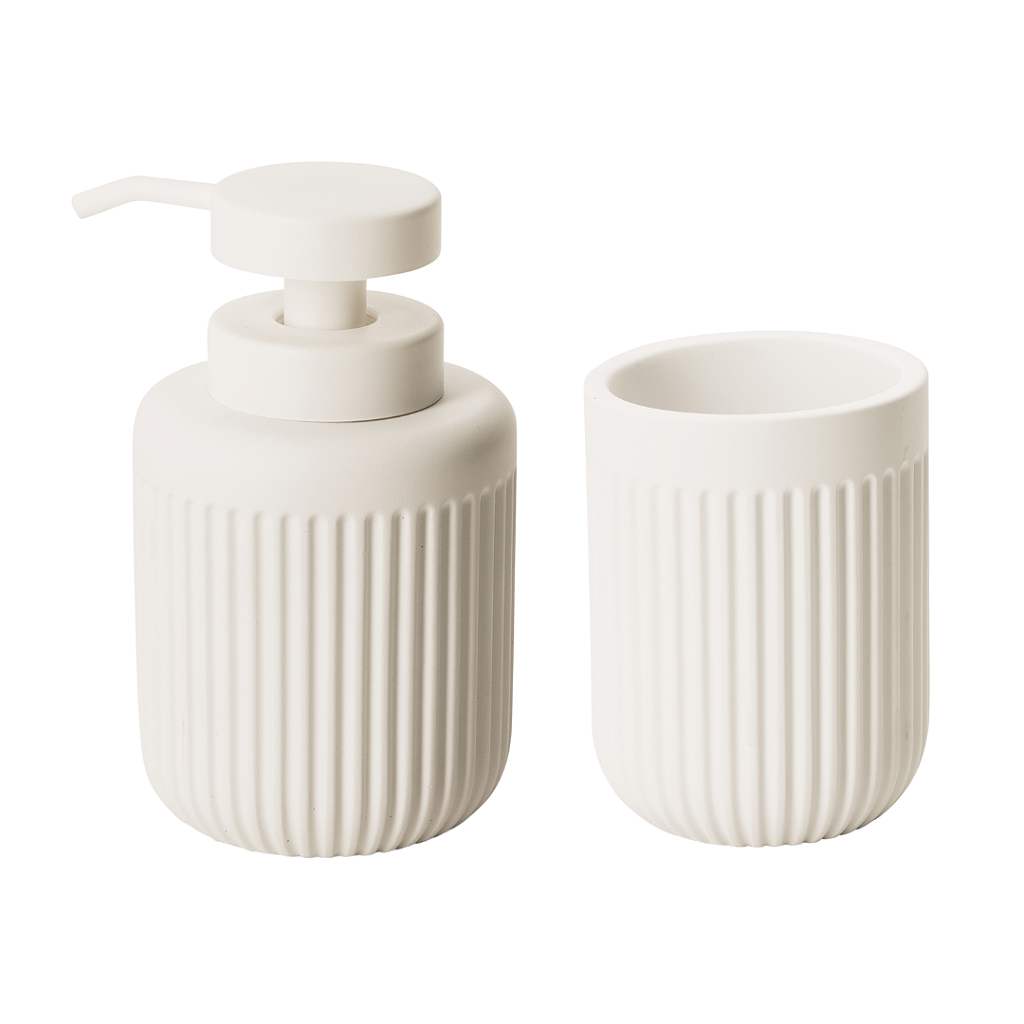Kit Lavabo - Dispenser Porta Sabonete Líquido 14 Cm e Porta Copo Escova 10 Cm de Cimento Branco
