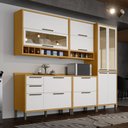 Ver imagem 1 de Cozinha Completa Modulada 100% MDF 5 Peças 11 Portas 4 Gavetas e Vidro 274cm Vicenza Espresso Móveis Branco/Amêndoa