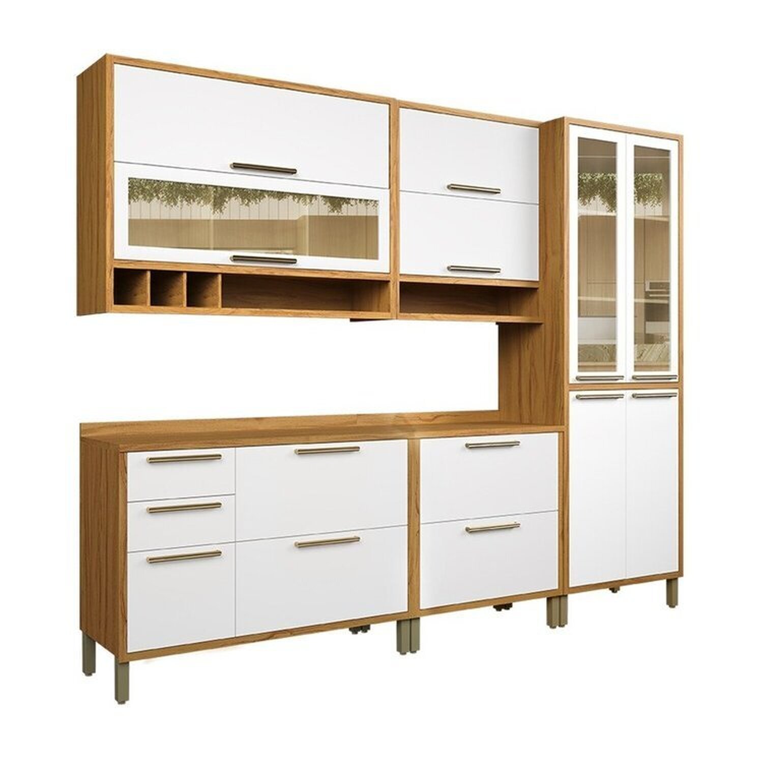 Cozinha Modulada Completa com 5 Peças 11 Portas e Vidro Reflecta 100% Mdf Vicenza Espresso Móveis - 2