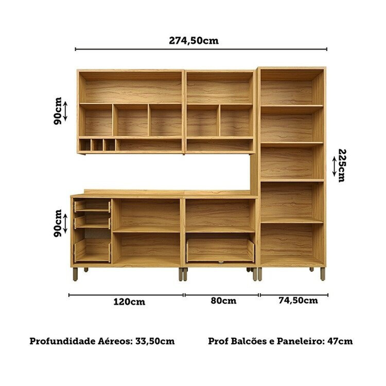 Cozinha Modulada Completa com 5 Peças 11 Portas e Vidro Reflecta 100% Mdf Vicenza Espresso Móveis - 4