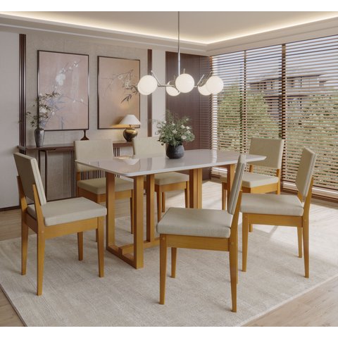 Conjunto Sala de Jantar 6 Lugares Retangular com Tampo de Vidro Mesa Filadélfia Cadeiras Miami
