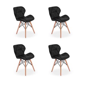 Cadeira Charles Eames Eiffel Slim Wood Estofada Preta 4 Unidades