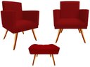Ver imagem 1 de Kit 2 Poltronas Decorativa Bia + Puff Retangular Suede Vermelho Pés Madeira Ms Decor