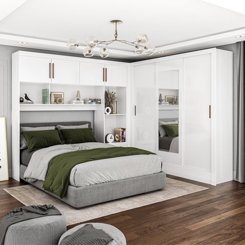Guarda-Roupa Casal Modulado 4 Portas Santiago com Espelho 3 Portas 5 Gavetas Branco