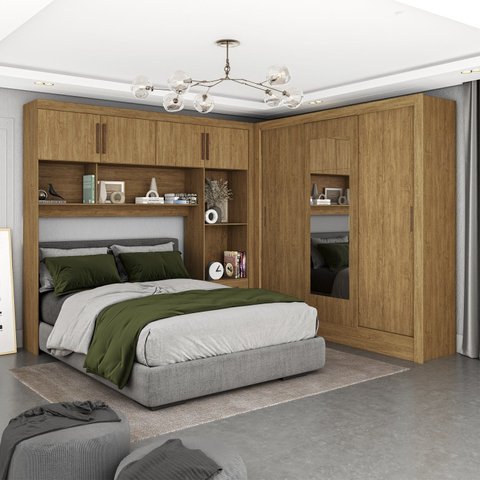 Guarda-Roupa Casal Modulado 4 Portas Santiago com Espelho 3 Portas 5 Gavetas Marrom/Cinamomo