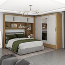 Ver imagem 1 de Guarda-Roupa Casal Modulado 4 Portas Santiago com Espelho 3 Portas 5 Gavetas Marrom/Cinamomo/Off White