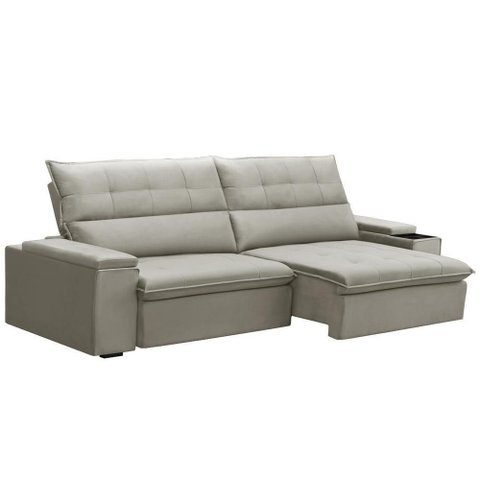 Sofá Retrátil Reclinável para Sala 4 Lugares 270cm Niels F04 Veludo Bege - Lyam Decor