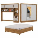 Ver imagem 3 de Guarda-Roupa Casal Modulado 4 Portas com Cama Santiago 3 Portas com Espelho 5 Gavetas Bege/Cinamomo/Off White