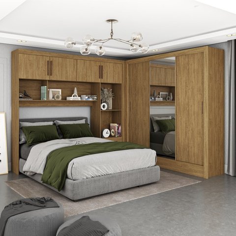 Guarda-Roupa Casal Modulado 4 Portas Santiago 3 Portas Plus 5 Gavetas com Espelho Marrom/Cinamomo