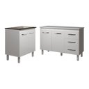 Ver imagem 1 de Balcão para Cooktop 5 Bocas Fran Branco e Armário Bruna 118 Cm Cozinha Gabinete Branco com Tampo