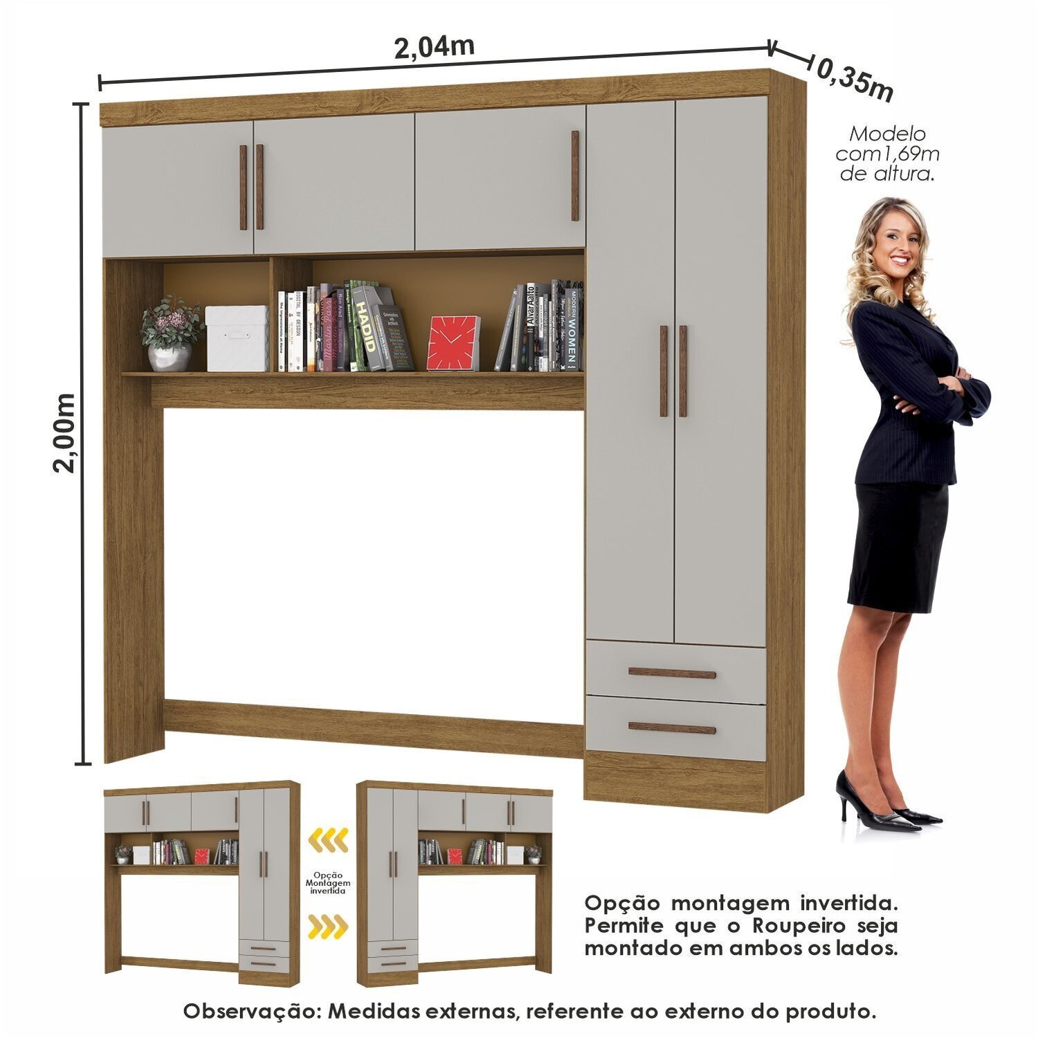 Guarda-roupa Casal Modulado 5 Portas Santiago 3 Portas com Espelho 5 Gavetas - 5