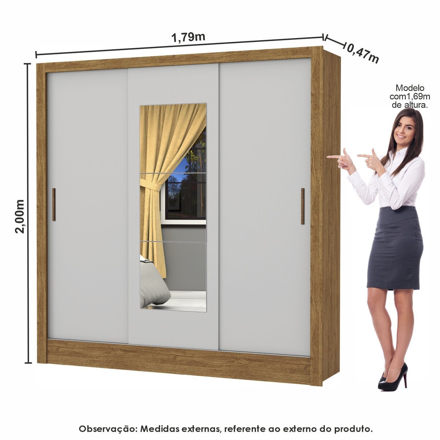Guarda-roupa Casal Modulado 5 Portas Santiago 3 Portas com Espelho 5 Gavetas - 6
