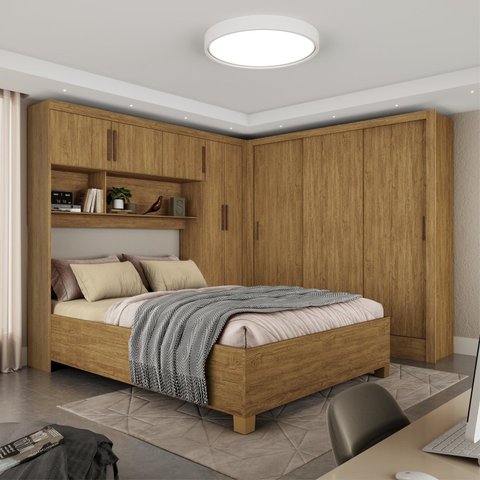 Guarda-Roupa Casal Modulado 5 Portas com Cama Santiago 3 Portas 5 Gavetas Marrom/Cinamomo