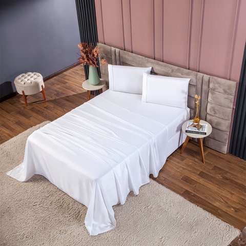 Jogo de Cama Casal 400 Fios 4 Peças Toque Macio Cor:branco