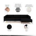 Ver imagem 3 de Sofá Bipartido Sala de Estar Kiara 292cm Chaise Direito Pés de Ferro Couro Preto G52 - Gran Belo