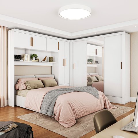 Guarda-Roupa Casal Modulado 5 Portas Santiago 3 Portas Plus 5 Gavetas com Espelho Branco