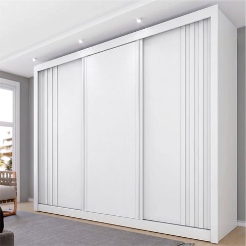 Guarda-Roupa 3 Portas Portas Ripadas Milano MDF Branco