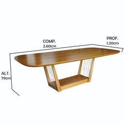 Sala de Jantar Veneza (tampo+base) 2,60 X 1,20, com 8 Cadeiras Laura Verniz Nogueira, Corino Marrom - 3
