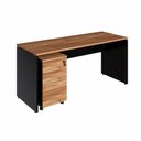 Ver imagem 2 de Escrivaninha 180cm X 70cm Pé Painel Gaveteiro 3 Gavetas F5 Cor:nogal com Preto