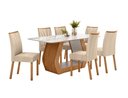 Ver imagem 1 de Conjunto Sala de Jantar Mesa Laini 160 Tampo Vidro Off White com 6 Cadeiras Téssera - Lopas Amendoa