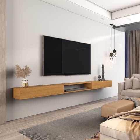 Rack Suspenso Aloe 2.2 para TV até 85 Polegadas 100% MDF com 2 Portas Nature Amadeirado Yescasa