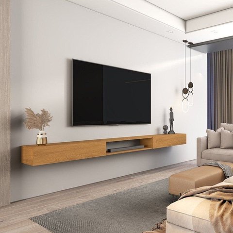 Rack Suspenso 218cm para TV até 85 Polegadas 100% MDF com 2 Portas  Marrom Aloe Espresso Móveis