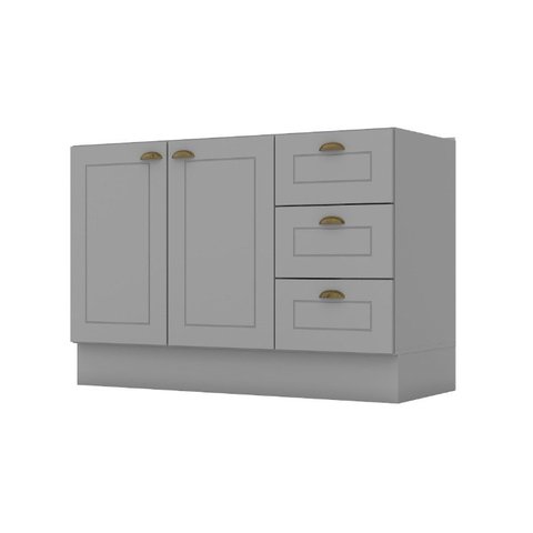 Balcão de Cozinha 120cm 2 Portas 3 Gavetas Henn Americana Cinza Hp