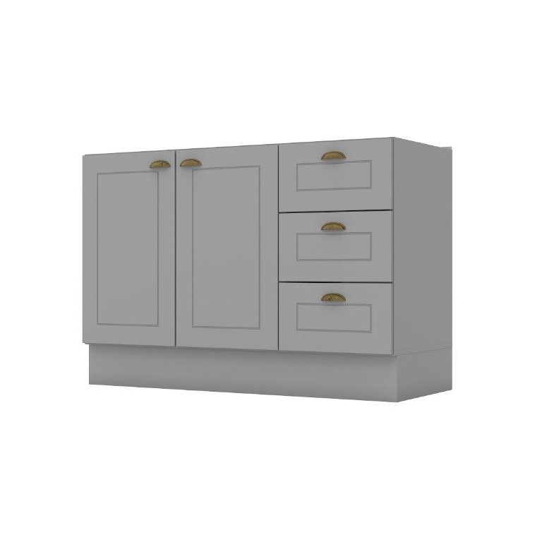 Balcão de Cozinha 120cm 2 Portas 3 Gavetas Henn Americana Cinza Hp