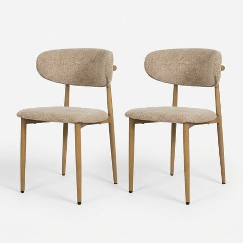 Kit Duas Cadeira Jantar com Estofado em Linho Bege e Estrutura Metálica para Ambientes Clássicos