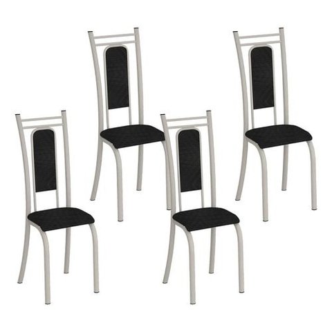 Kit 4 Cadeiras Paris Corino Tempest Preto Tubo Champanhe