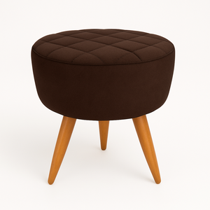 Puff Banqueta Redondo Marrom Pé Palito com Detalhe em Costura
