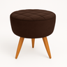 Puff Banqueta Redondo Marrom Pé Palito com Detalhe em Costura - 1
