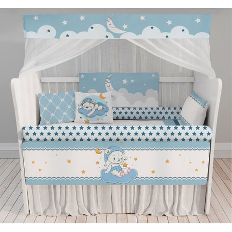 Kit Berço Enxoval de Bebê Ursinho Azul