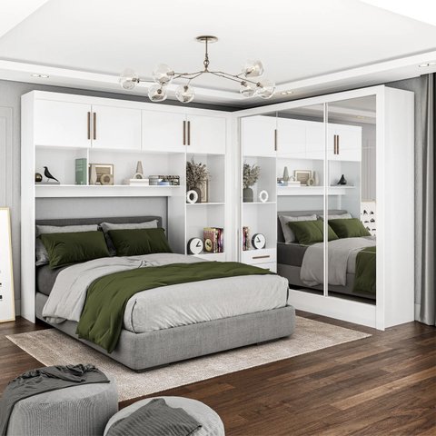 Guarda-Roupa Casal Modulado 4 Portas Santiago 3 Portas Premium 5 Gaveta com Espelho Branco