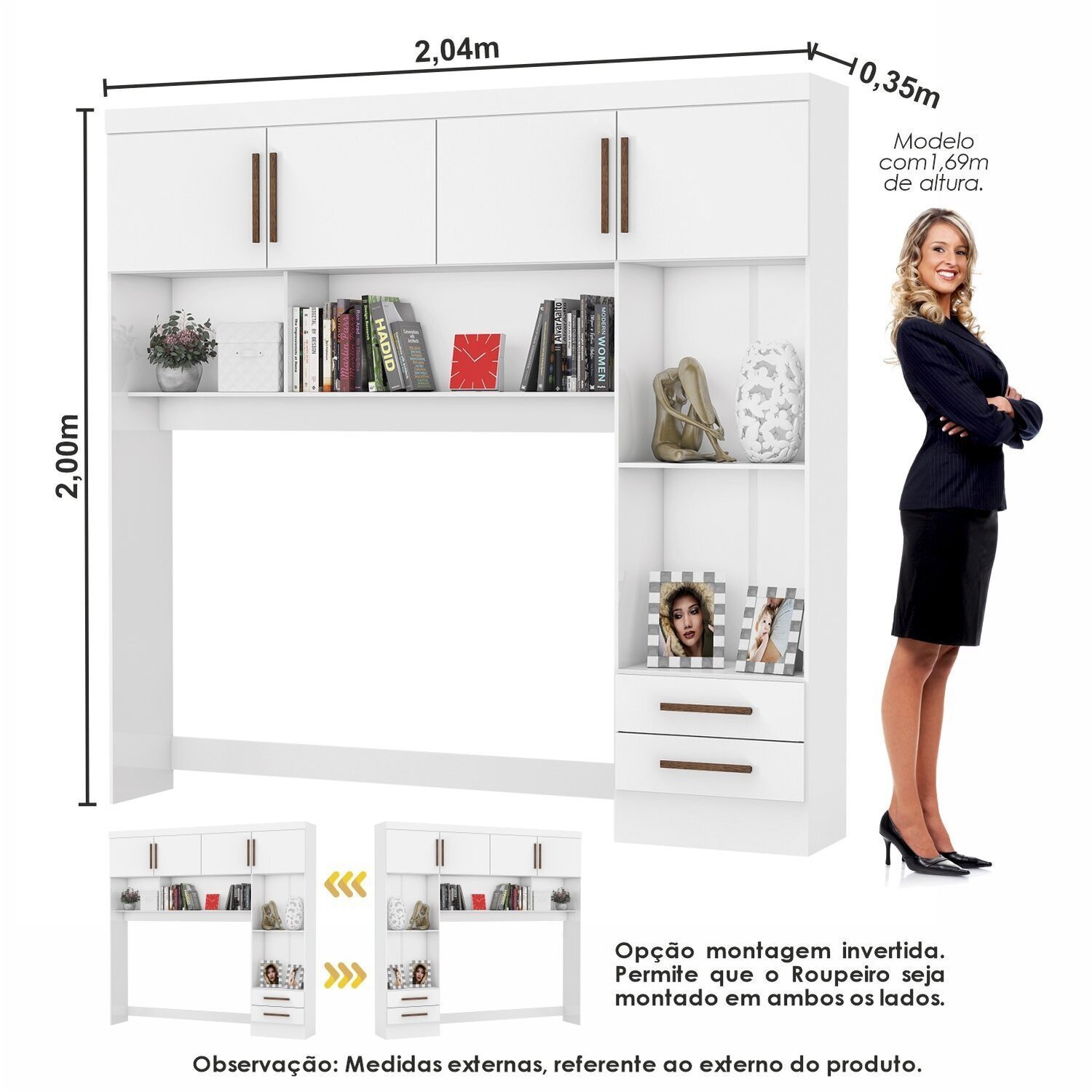 Guarda-roupa Casal Modulado 4 Portas Santiago 3 Portas Premium 5 Gaveta com Espelho - 5