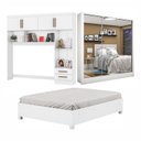 Ver imagem 3 de Guarda-Roupa Casal Modulado 4 Portas com Cama Santiago 3 Portas Premium 5 Gaveta com Espelho Branco