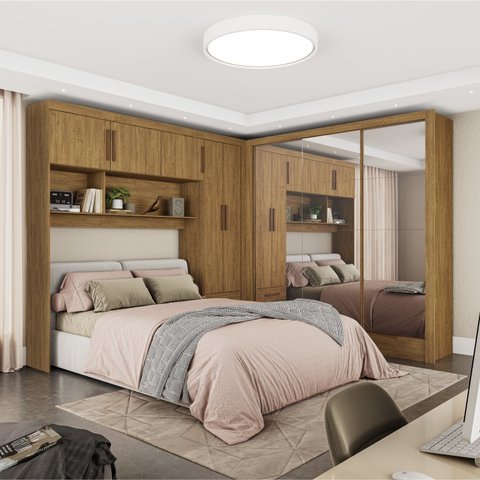 Guarda-Roupa Casal Modulado 5 Portas Santiago 3 Portas Premium 5 Gaveta com Espelho Marrom/Cinamomo