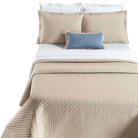 Kit Cobre Leito Colcha Quality Casal 3 Peças Percale 200 Fios Bordado - Cáqui