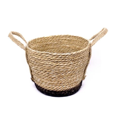 Cesto de Fibra Natural Seagrass Com Fundo Preto 24,5x31x33 cm - D’Rossi