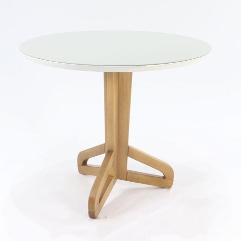 Mesa Jantar Tapes Redonda Nacional Móveis 90cm (larg) Base Madeira Amêndoa Tampo Madeira Vidro Branc