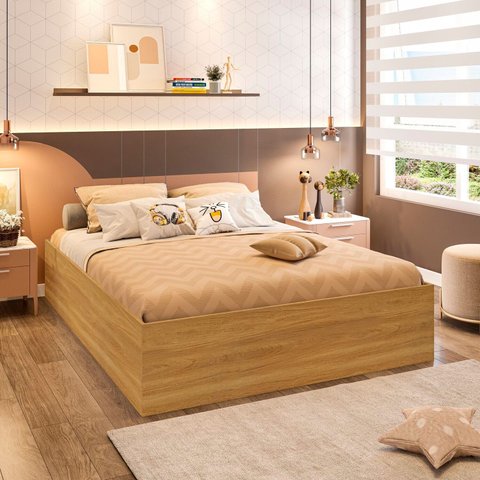 Cama Casal Juvenil para Quarto Lia DRD Móveis Marrom/Freijó