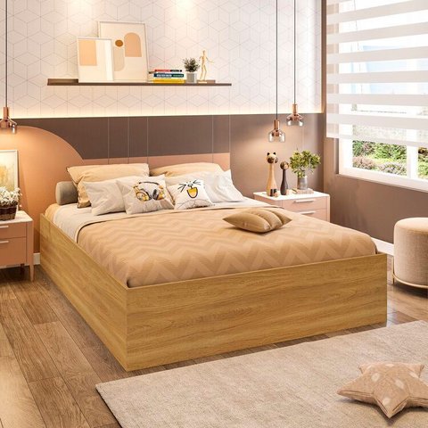 Cama Casal Juvenil para Quarto Lia DRD Móveis Marrom/Freijó