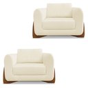 Ver imagem 1 de Kit 2 Poltronas Para Sala de Estar Lottus Linho Bege Pés Castanho - Pallazio