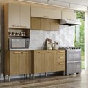 Ver imagem 1 de Cozinha Compacta Modulada 4 Peças com Balcão 120cm com Tampo Urbane Bege/Freijó/Vanilla/Cp-Ripado